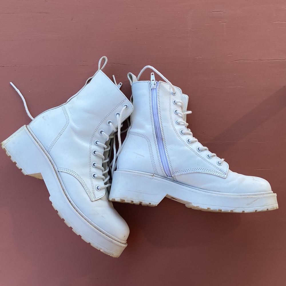 Steven madden White leather upper combat utility boots